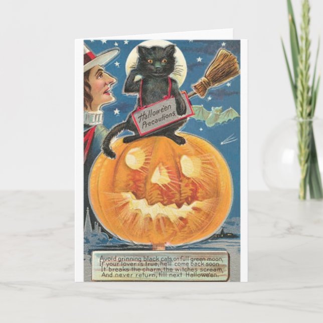 Vintage schwarze Katzen-Gruß-Karte Halloweens Karte (Vorderseite)