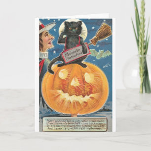 Vintage schwarze Katzen-Gruß-Karte Halloweens Karte