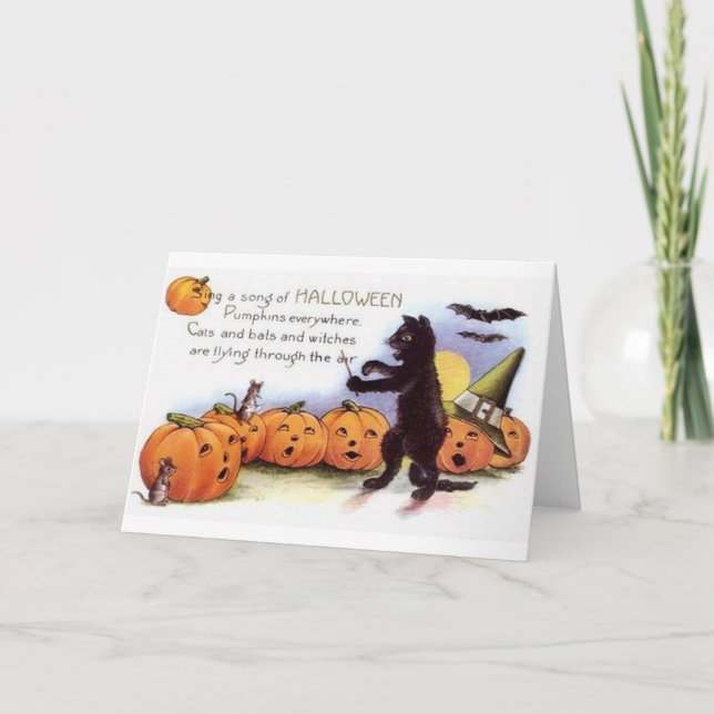 Vintage schwarze Katzen-Orchester-Karte Halloweens Karte (Vorderseite)