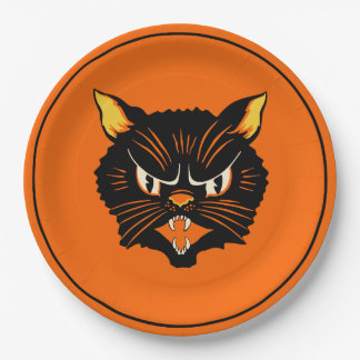 Vintage schwarze Katzen-Platte Halloweens Pappteller