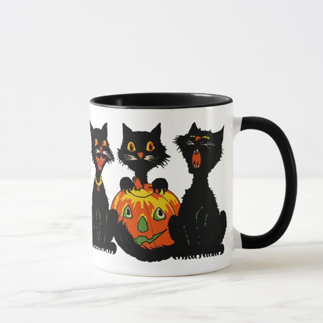 Vintage schwarze Katzen-Tasse Dreißigerjahre Tasse (Rechts)