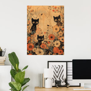 Vintage Schwarze Katzen Trio Poster