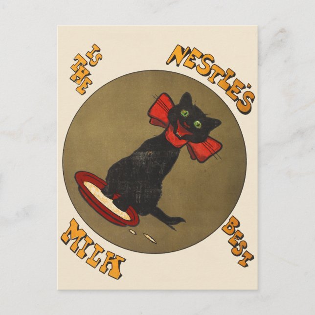 Vintage schwarze Katzenestles Milch-Postkarte Postkarte (Vorderseite)