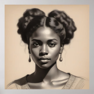 Vintage Schwarze Portraitskizze Poster