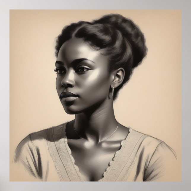 Vintage Schwarze Portraitskizze Poster (Vorne)