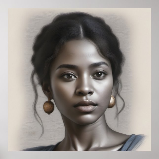 Vintage Schwarze Portraitskizze Poster (Vorne)