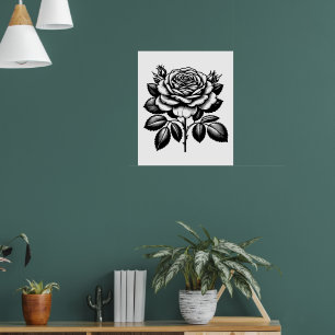 Vintage Schwarze Rose Botanische Illustration Poster