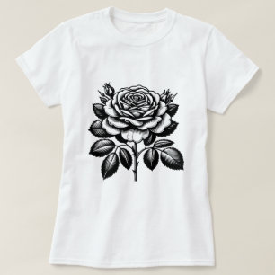 Vintage Schwarze Rose Botanische Illustration T-Shirt