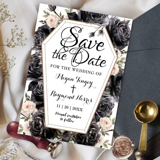 Vintage schwarze Rose | Save the Date gotisch Einladung (Von Creator hochgeladen)