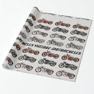 VINTAGE schwarze, rote, graue MOTORRÄDER Geschenkpapier