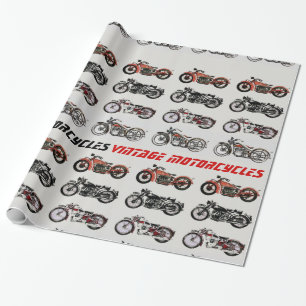 VINTAGE schwarze, rote, graue MOTORRÄDER Geschenkpapier