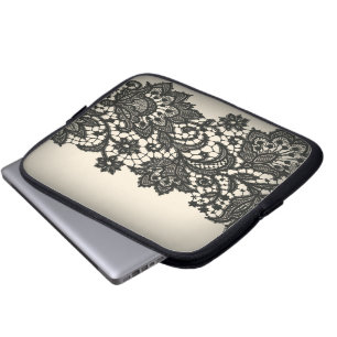 Vintage schwarze Spitze beige Paris Laptop Sleeve