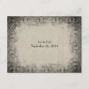 Vintage schwarze Spitze und Leinen Save the Date Ankündigungspostkarte