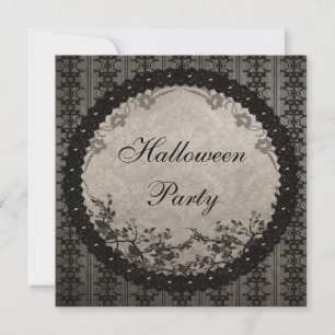Vintage-Schwarze Spitze und Pailletten Halloween-P Einladung