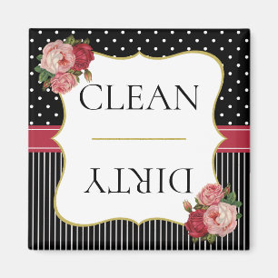 Vintage Schwarze Streifen Punkte Rotes Blumiges Ge Magnet