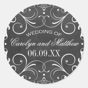Vintage Schwarze Tafel Blüh Wedding Monogram Runder Aufkleber