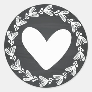 Vintage schwarze Tafel weißes Herz Blumenliebe Runder Aufkleber
