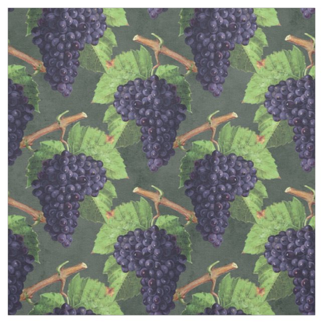 Vintage schwarze Trauben und grüne Reben Stoff (Muster)