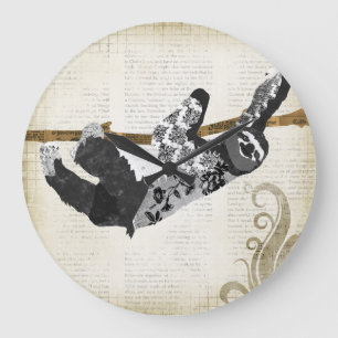 Vintage schwarze u. weiße Sloth-Uhr Große Wanduhr