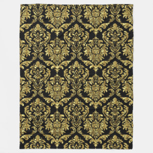 Vintage, schwarze und goldfarbene Damaskus Fleecedecke