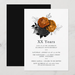 Vintage schwarze und orange Halloween-Blumen-Gebur Einladung