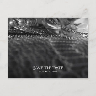 Vintage schwarze und weiße elegante Perlen Save-th Ankündigungspostkarte