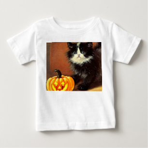 Vintage-schwarze-und-weiße-Halloween-Kätzchen Baby T-shirt