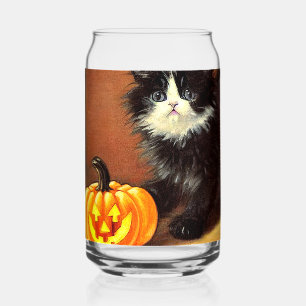 Vintage-schwarze-und-weiße-Halloween-Kätzchen Dosenglas