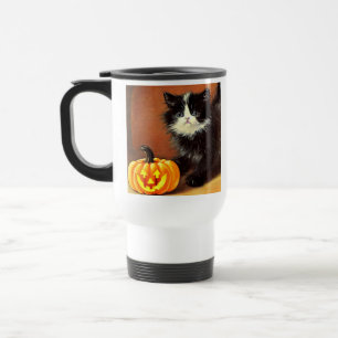 Vintage-schwarze-und-weiße-Halloween-Kätzchen Reisebecher