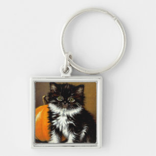 Vintage schwarze und weiße Halloween-Katze Schlüsselanhänger