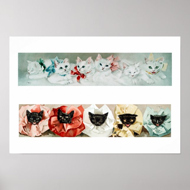 Vintage Schwarze und Weiße Katzen - Lithographie v Poster (Vorne)