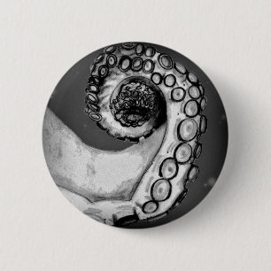 Vintage schwarze und weiße nautische Oktopus Tenta Button
