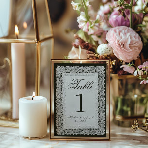 Vintage schwarze und weiße Spitzen-Hochzeitstisch- Einladung