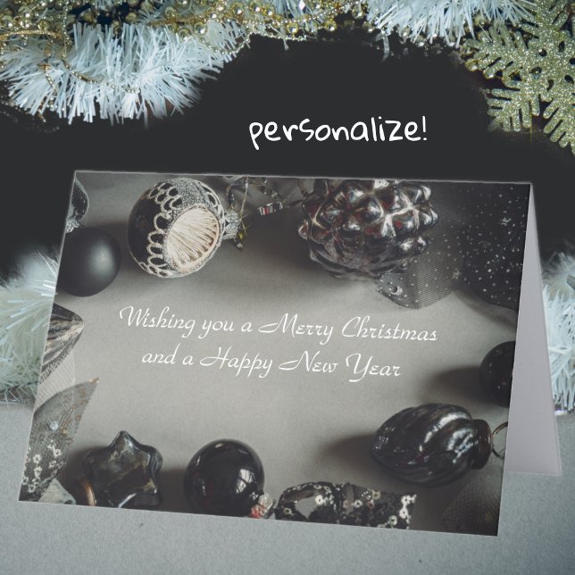 Vintage Schwarze Weihnachtsschmuck mit Ribbon Feiertagskarte (Von Creator hochgeladen)