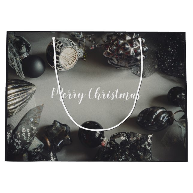 Vintage Schwarze Weihnachtsschmuck mit Ribbon Große Geschenktüte (Vorderseite)