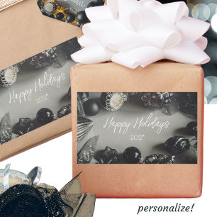 Vintage Schwarze Weihnachtsschmuck mit Ribbon Rechteckiger Aufkleber