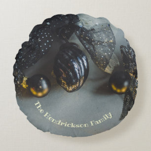 Vintage Schwarze Weihnachtsschmuck mit Ribbon Rundes Kissen