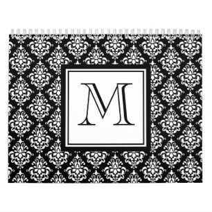 VINTAGE SCHWARZER DAMAST IHRE MONOGRAMM KALENDER