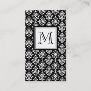 VINTAGE SCHWARZER DAMAST IHRE MONOGRAMM VISITENKARTE