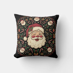 Vintage schwarzer Santa gebürsteter Polyester-Tann Kissen