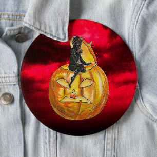 Vintage Schwarzer Teufel auf Jack o' Lantern Rote Button