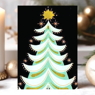 Vintage Schwarzer und Mintgrüner Retro-Weihnachtsb Feiertagskarte