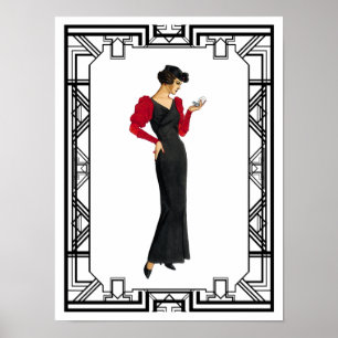 Vintage Schwarzes Abendkleid aus den 1930er Jahren Poster