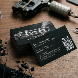 Vintage Schwarzes Gothic-Tätowiererstudio-Foto-QR Visitenkarte