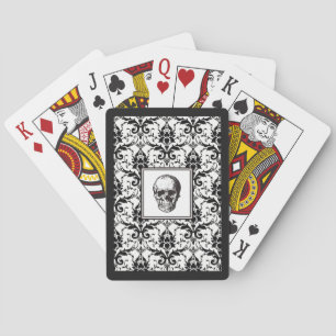 Vintage schwarzes gotisches Damastmuster-Totenkopf Spielkarten