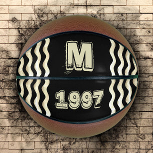 Vintage-Schwarzes Monogramm-Jahreszahl Basketball