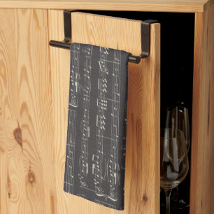 Vintage schwarzes Musiknotenmuster Musiker Geschirrtuch