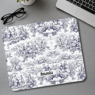 Vintage schwarzes Toile-de-Jouy-Blumenmonogramm Mousepad