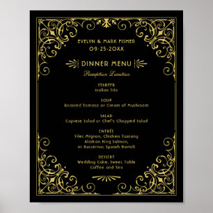 Vintage schwarzes und goldenes Art Deco Hochzeitsm Poster