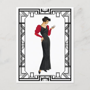 Vintage schwarzes und rotes Abendkleid aus den 193 Postkarte